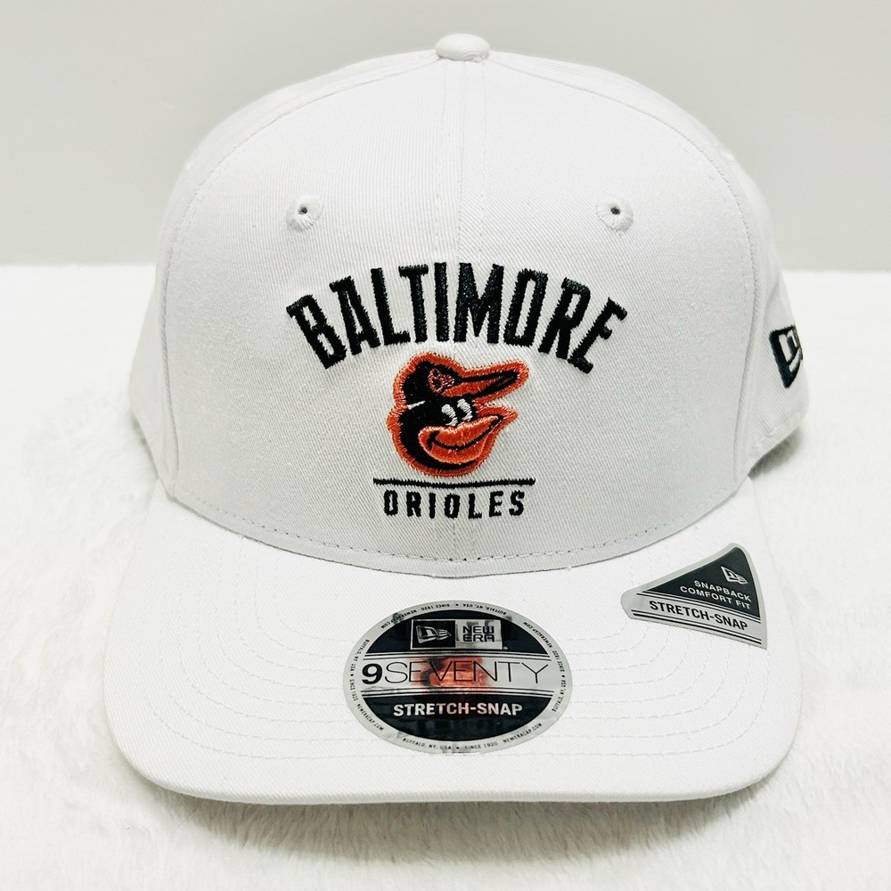New Era Baltimore Orioles Script 9SEVENTY Stretch Snap Hat Cap Adjustable White - Picture 2 of 5